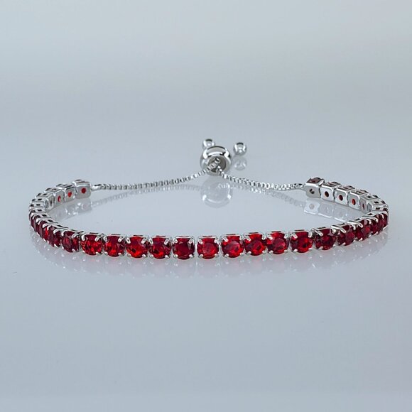 18K White Gold 2ct Red Ruby Womens Silver Gemstone Tennis Bracelet New Jewelry